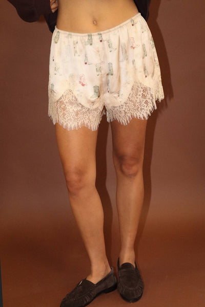 Western Boot Print Lace-Trim Shorts