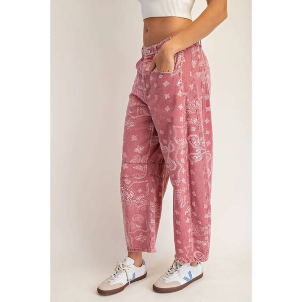 Mineral Washed Paisley Printed Jeans