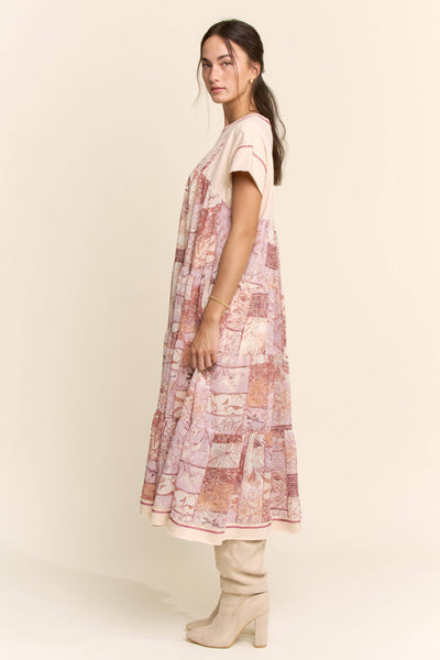 DD60097-ANGEL PRINTED FRENCH TERRY TOP BOTTOM MIDI DRESS