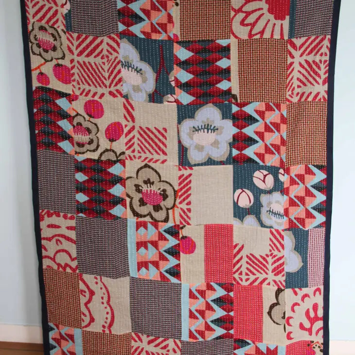 Kantha Quilt Navy Red