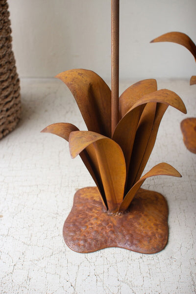 Set of 2 Rustic Metal Aloe Plants with Flowers
