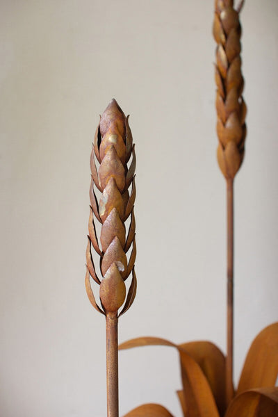 Set of 2 Rustic Metal Aloe Plants with Flowers