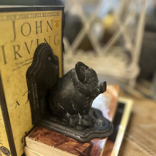 Cast Iron Pig Bookend in Black Rustic Finish-Set 2