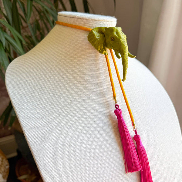 Elephant Bolo Olive Green with Golden Yellow & Fuchsia