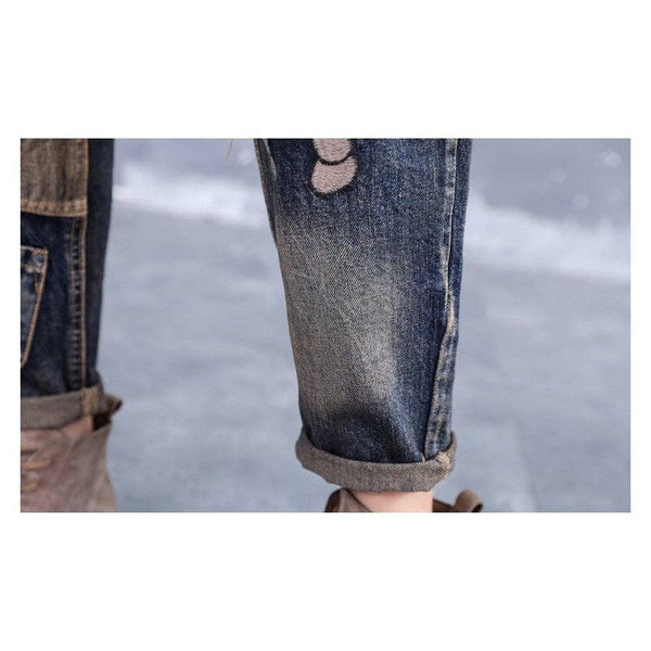 Retro Embroidery Patchwork Casual Loose Harem Jeans