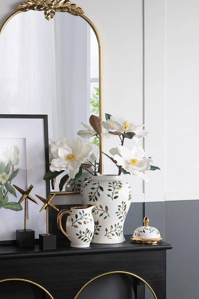 8x5.5x8.5" Luxe Leaf-Decorated Ceramic Pitcher