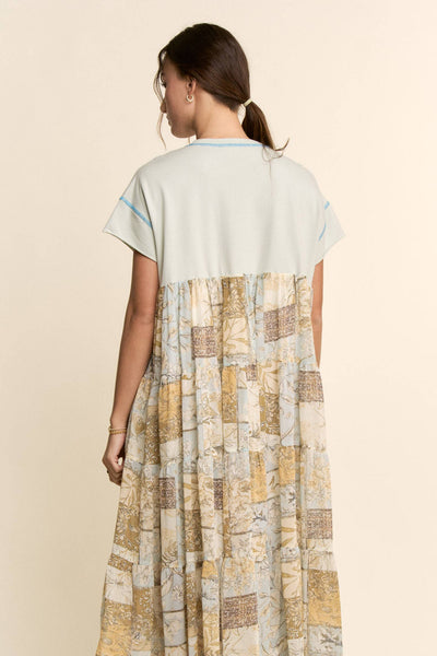 DD60097-ANGEL PRINTED FRENCH TERRY TOP BOTTOM MIDI DRESS