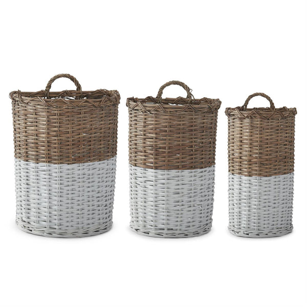 Set of 3 Half Whitewashed Hanging Rattan Nesting Bas