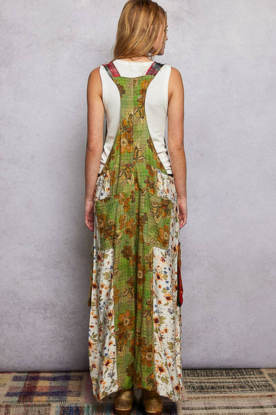 Boho Exaggerated Pocket Vintage Print Jogger Fit Overalls
