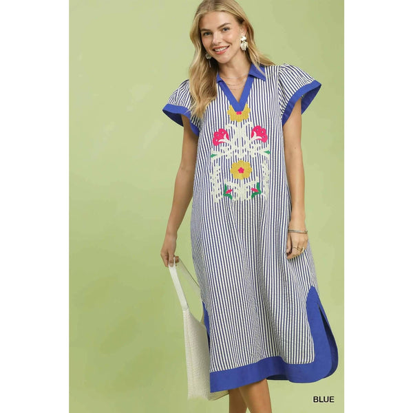 Embroidered Stripe Dress