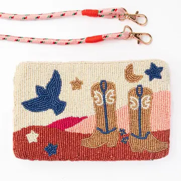 Ink Alloy Leila Boot Seed Bead Clutch with Strap