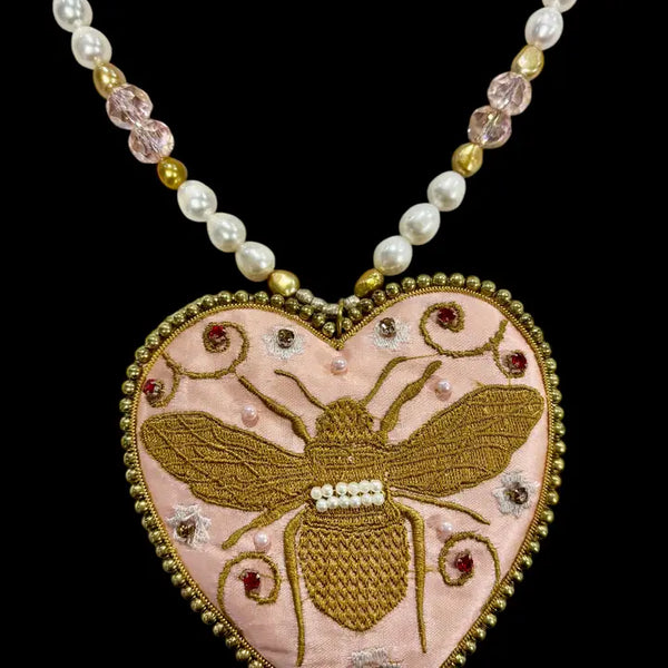 Embroidered Satin/Velvet Bee Necklace