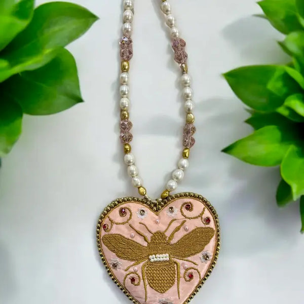 Embroidered Satin/Velvet Bee Necklace