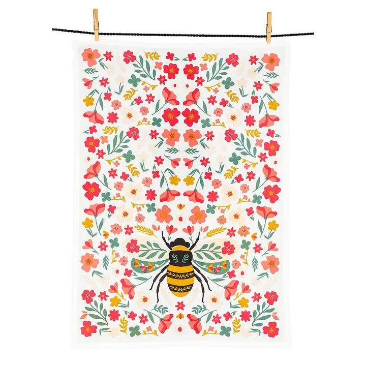 Colourful Floral Bee Kitchen Towel