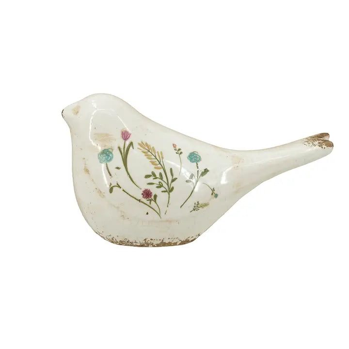 8x3.5x4.5" Floral Bird Figurine in Ceramic