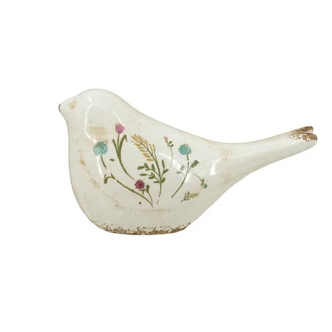 8x3.5x4.5" Floral Bird Figurine in Ceramic