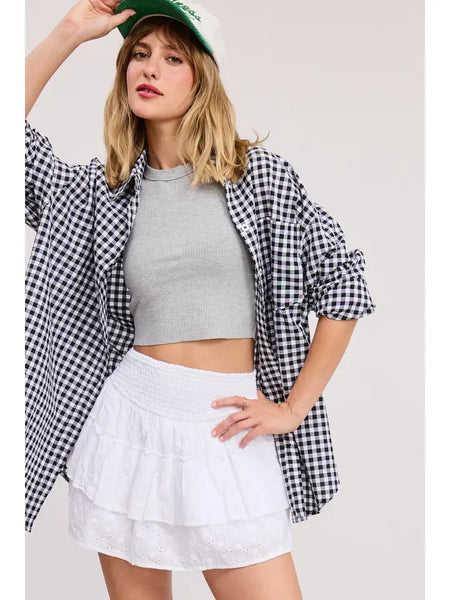 Oversized Gingham Button Down Shirt 2 Color Options