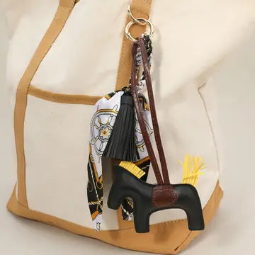 Faux Leather Horse Tassel Scarf Keychain / Bag Charm Multiple Color Options