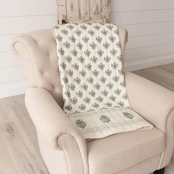 Quilted Throw - Blue Block Print Silhouette