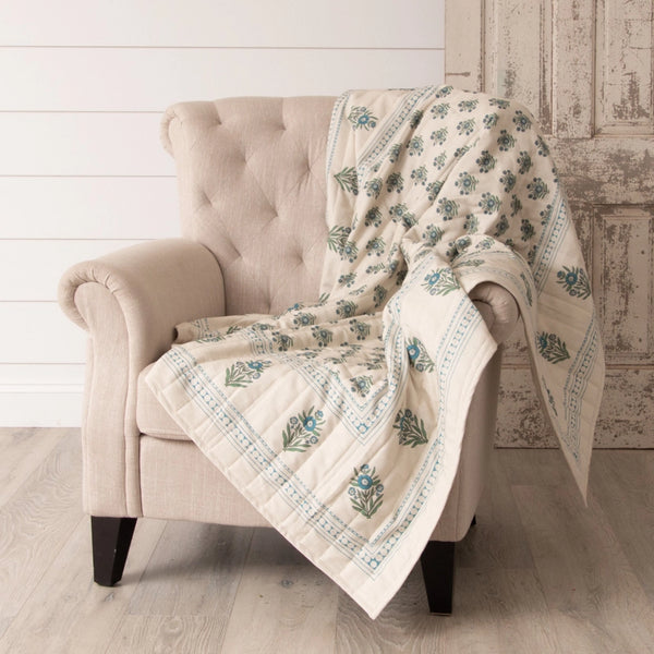 Quilted Throw - Blue Block Print Silhouette