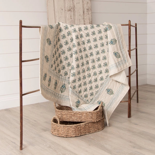 Quilted Throw - Blue Block Print Silhouette