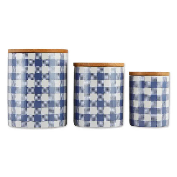 Blue & White Buffalo Check Ceramic Canister Set of 3