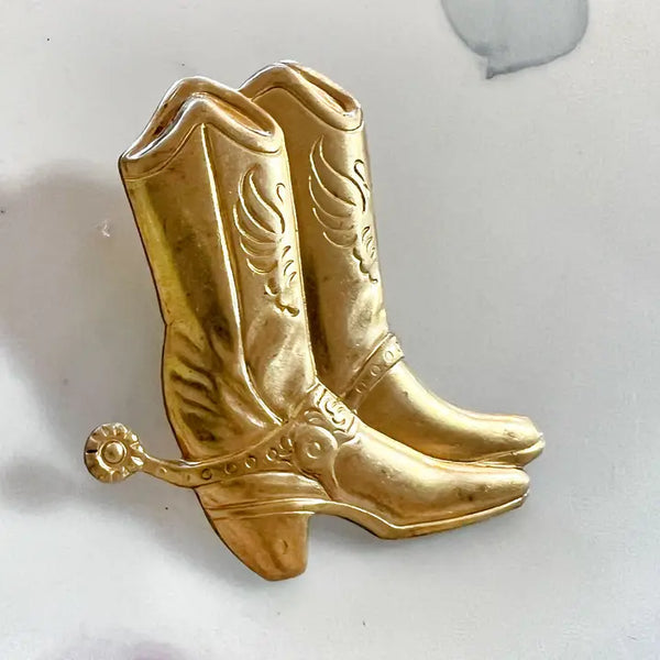 Aged Brass Cowboy Boots Hat Pin Hat Bar