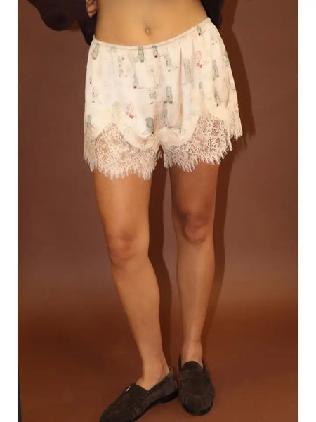 Western Boot Print Lace-Trim Shorts