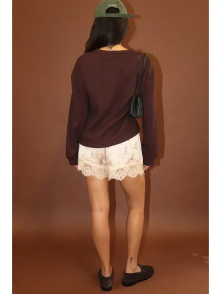 Western Boot Print Lace-Trim Shorts