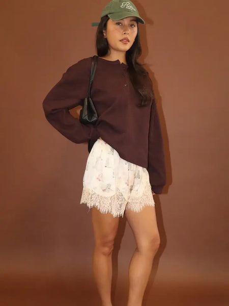 Western Boot Print Lace-Trim Shorts