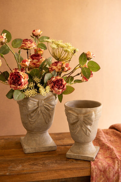 Set of 2 Concrete Urns with Bow Detail