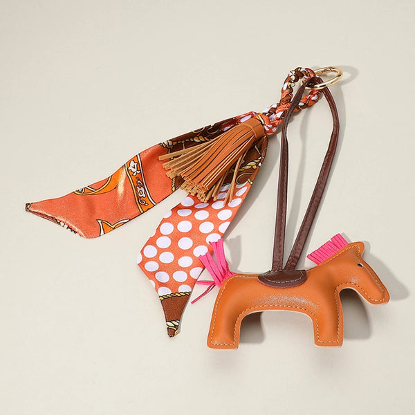 Faux Leather Horse Tassel Scarf Keychain / Bag Charm Multiple Color Options