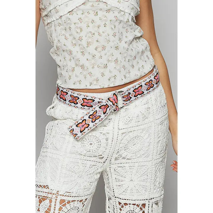 Embroidered Butterfly Pattern 'o' Ring Adjustable Cloth Belt