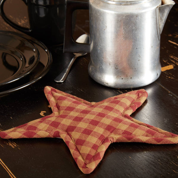 Burgundy Star Trivet 10in Primitive Farmhouse Kitchen