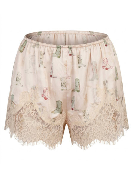 Western Boot Print Lace-Trim Shorts