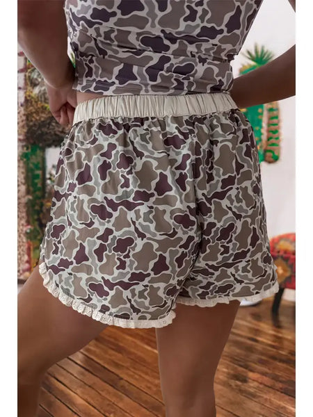 Western Camouflage Print Ruffle Boxer Shorts
