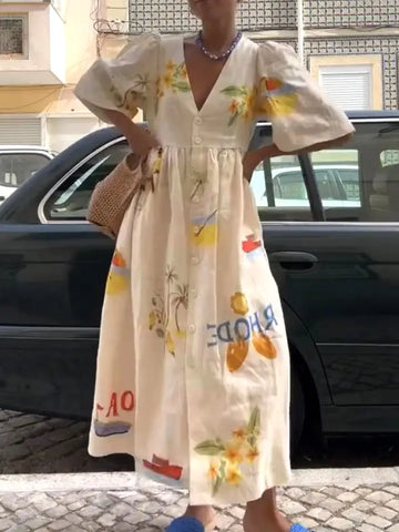 Print V Neck Dress