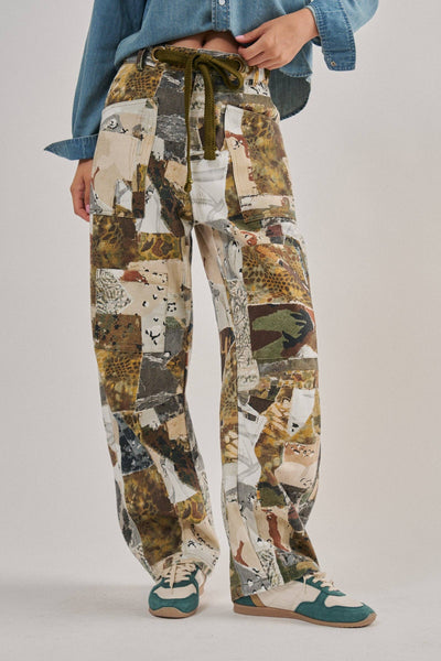 Patchwork Camo Wide Leg Cargo Pants