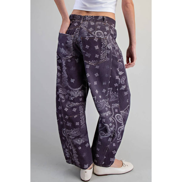 Mineral Washed Paisley Printed Jeans