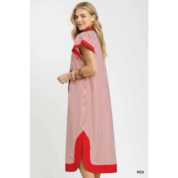 Embroidered Stripe Dress