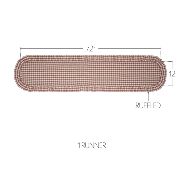 Rosehill Cottage Dusty Rose Gingham Ruffled Cotton Table Runner - 12x72 Pink & Natural Oval Runner