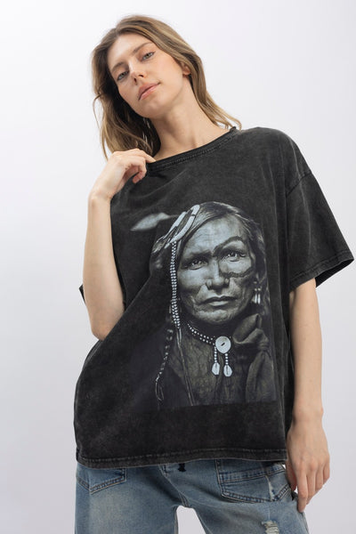 Chief Print Washed Short Sleeve T-shirt Black