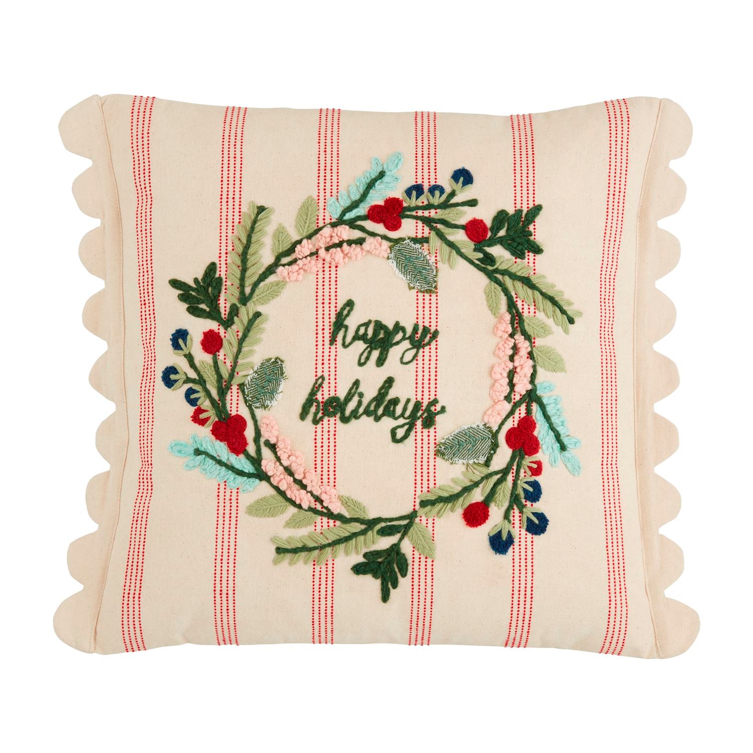 WREATH STRIPED EMB PILLOW