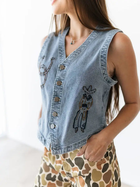 Roping Cowboy Embroidery Vest