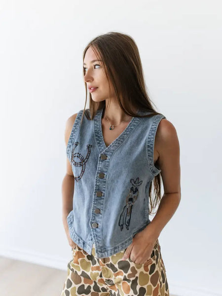 Roping Cowboy Embroidery Vest