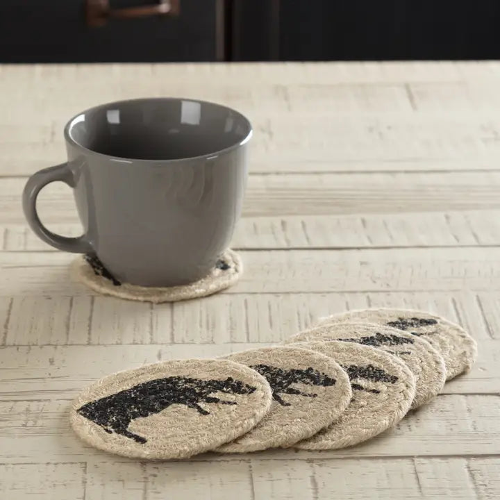 Charcoal Cow Jute Coaster Set of 6