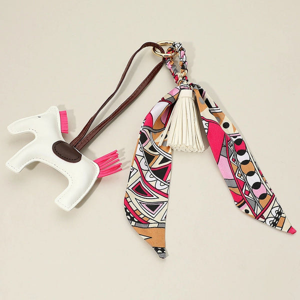 Faux Leather Horse Tassel Scarf Keychain / Bag Charm Multiple Color Options
