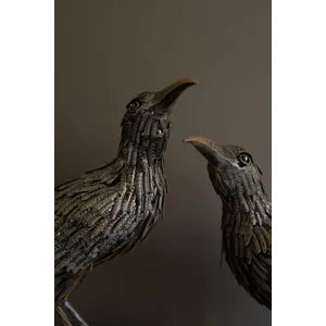 Set of 2 Black Metal Halloween Crows