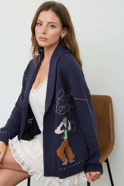 HOWDY COWBOY JACQUARD SHAWL COLLAR KNIT CARDIGAN