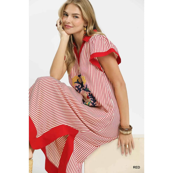 Embroidered Stripe Dress